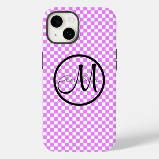 スモール ピンク ホワイト チェック パーソナライズ カ Case-Mate iPhoneケース (裏面)