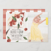 スライスおもしろいマルゲリータピザ子供の誕生日写真 招待状 (正面/裏面)