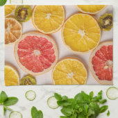 スライスされたオレンジのグレープフルーツとキウイパターンフルーツ キッチンタオル (折り畳み)