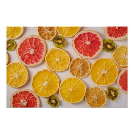スライスされたオレンジのグレープフルーツとキウイパターンフルーツ ポスター
