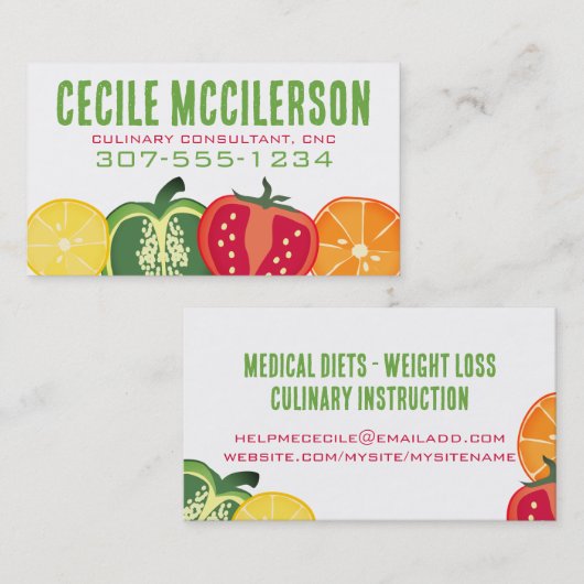 スライスされたフルーツベジタブルシェフケータリングビジネスカー 名刺 (正面/裏面)