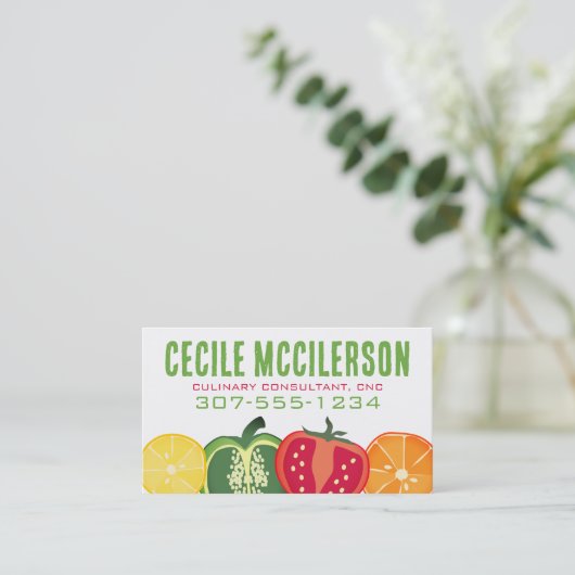 スライスされたフルーツベジタブルシェフケータリングビジネスカー 名刺 (スタンド正面)