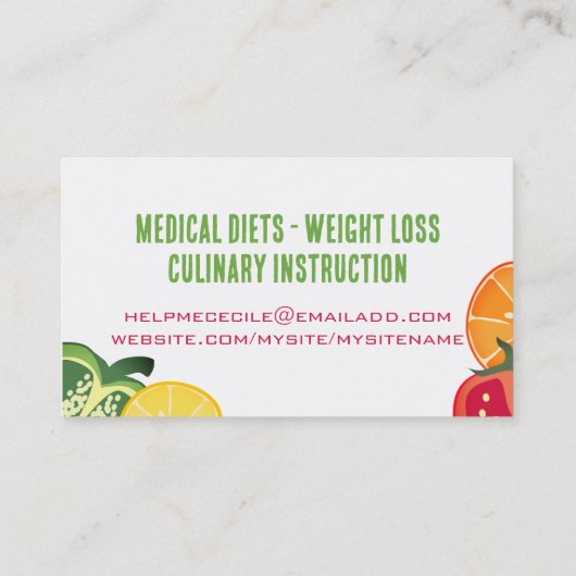 スライスされたフルーツベジタブルシェフケータリングビジネスカー 名刺 (裏面)