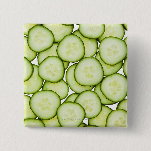 スライスしたキュウリのフルフレーム、白 缶バッジ (正面)