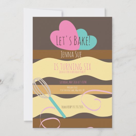 スライスしたケーキ飾の誕生日ピンクの散水器 招待状 (正面)