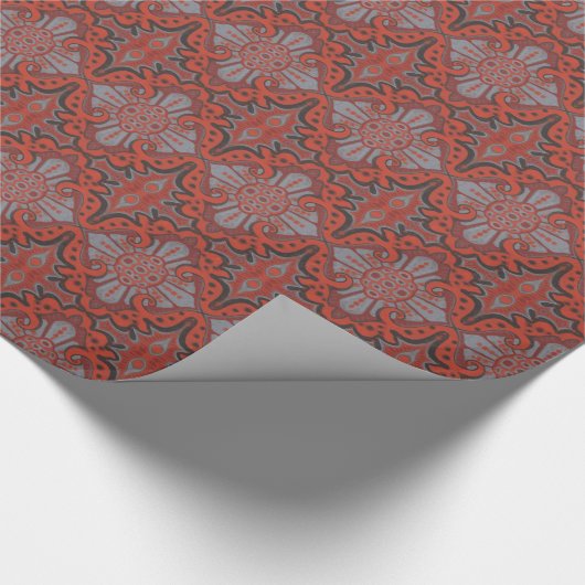 「スライスしたザクロ」オレンジ、グレーと黒のパターン ラッピングペーパー (角)