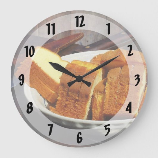 スライスしたパンとナイフを持つプレート ラージ壁時計 (正面)