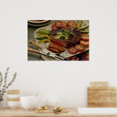 スライスした牛肉のローストで赤タマネギのグリルと避ける ポスター (キッチン)