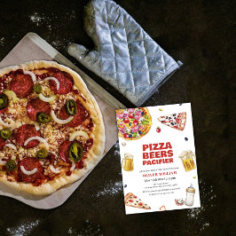 スライスイタリアンピザビールおしゃぶり赤ちゃんシャワー 招待状