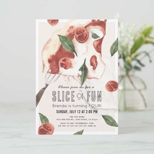 スライスオブおもしろいマルゲリータピザ子供の誕生日 招待状 (スタンド正面)