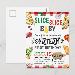 スライススライスベイビーピザパーティー 1歳の誕生日 ポストカード