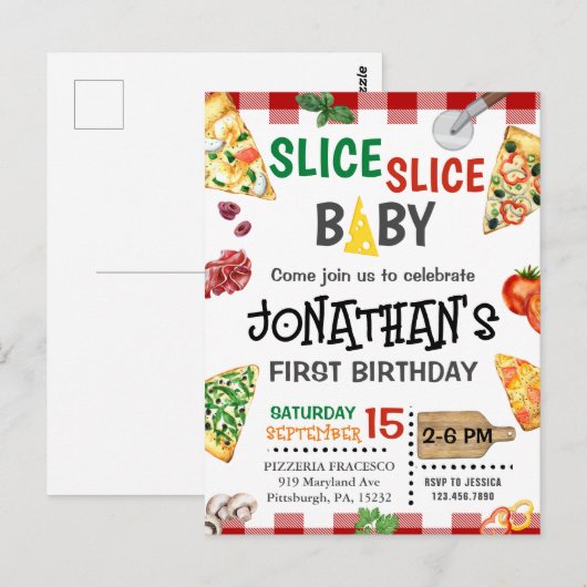 スライススライスベイビーピザパーティー 1歳の誕生日 ポストカード (正面/裏面)