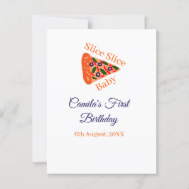 スライススライスベイビーピザブラウンブルー1歳の誕生日 ポストカード