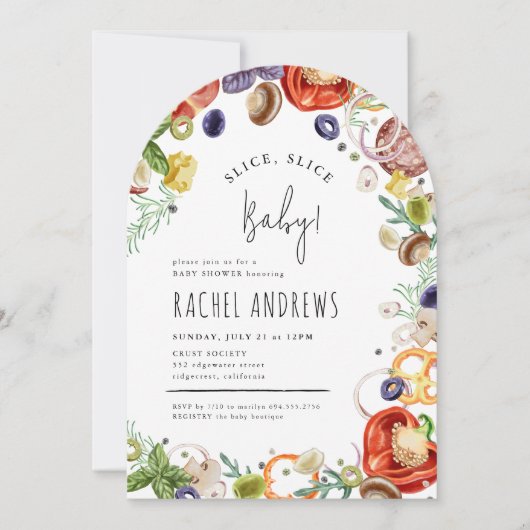 スライススライスベビートレンディーピザパーティーベビーシャワー 招待状 (正面)