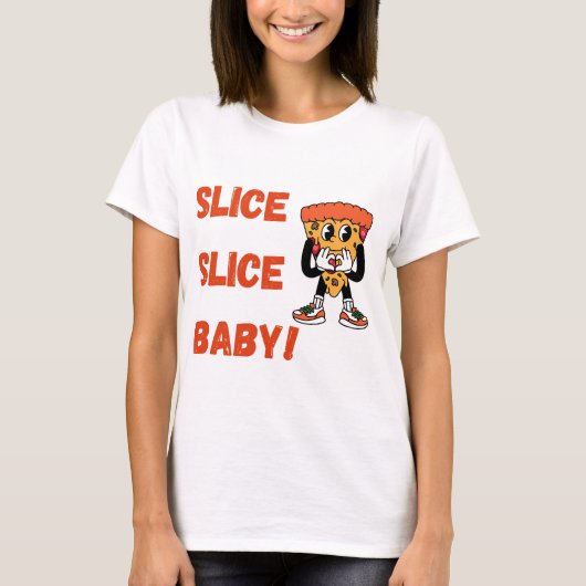 スライスベビーおもしろいピザ女性のTシャツ Tシャツ (正面)