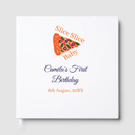 スライスベビーピザブラウンブルー1歳の誕生日 ゲストブック