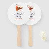 スライスベビーピザブラウンブルー1歳の誕生日 ハンドファン (正面&裏面)