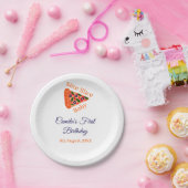 スライスベビーピザブラウンブルー1歳の誕生日 ペーパープレート (パーティー)