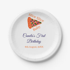 スライスベビーピザブラウンブルー1歳の誕生日 ペーパープレート