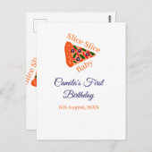 スライスベビーピザブラウンブルー1歳の誕生日 ポストカード (正面/裏面)