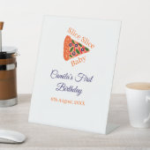 スライスベビーピザブラウンブルー1歳の誕生日 台座サイン (インサイチュ)