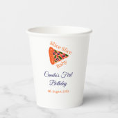 スライスベビーピザブラウンブルー1歳の誕生日 紙コップ (裏面)