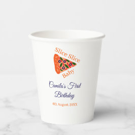 スライスベビーピザブラウンブルー1歳の誕生日 紙コップ