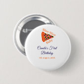 スライスベビーピザブラウンブルー1歳の誕生日 缶バッジ (正面&裏面)
