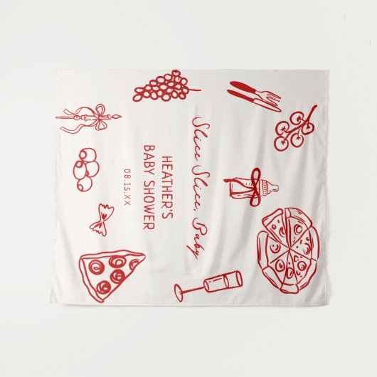 スライスベビーピザベビーシャワーバナー タペストリー (正面(横))