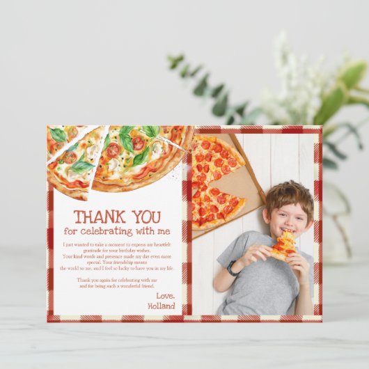 スライスベビーモダンピザ誕生日ありがとうC サンキューカード (スタンド正面)