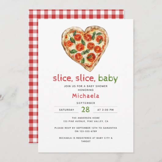 スライスベビー水彩ピザベビーシャワー 招待状 (正面/裏面)