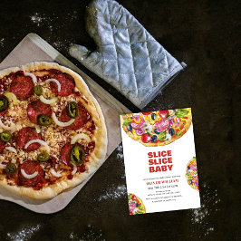 スライスモダンイタリアンピザ赤ちゃんシャワー 招待状