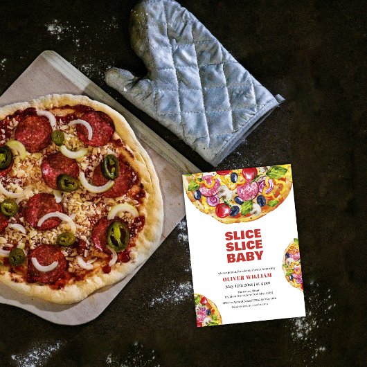 スライスモダンイタリアンピザ赤ちゃんシャワー 招待状