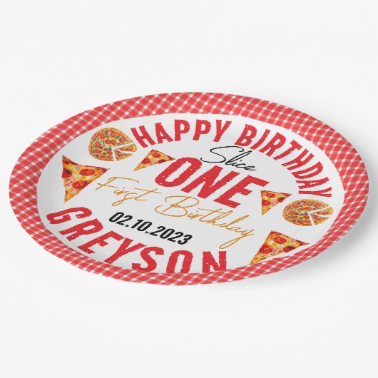 スライスモダンスライスベビーピザ1st誕生日 ペーパープレート (アングル)