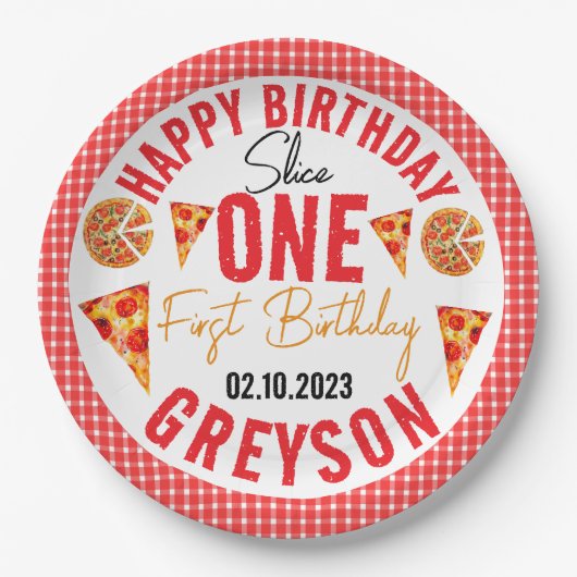 スライスモダンスライスベビーピザ1st誕生日 ペーパープレート (正面)