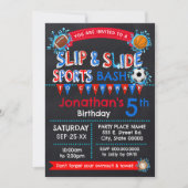スライスリップまたは滑ることドスポーツ誕生日Bash赤白青 招待状 (正面)