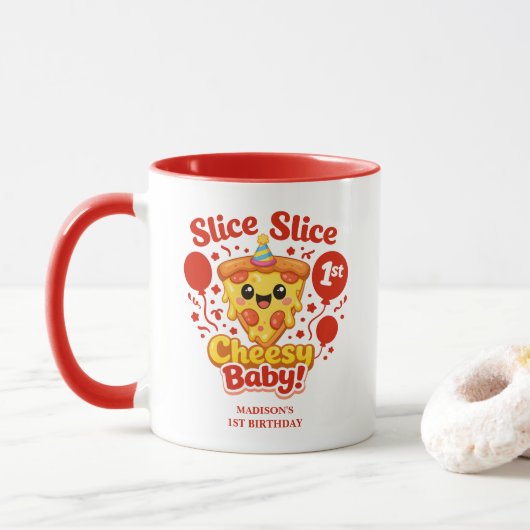 スライス スライス チーズィ ベイビー ピザ 1歳の誕生日 マグカップ (ドーナツ)