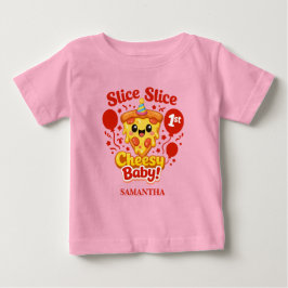 スライス スライス チーズベイビーピザ 1歳の誕生日おめでとう 女の子 ベビーTシャツ