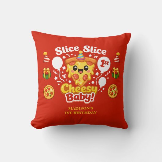 スライス スライス チーズベイビーピザ 1歳の誕生日 クッション (正面)
