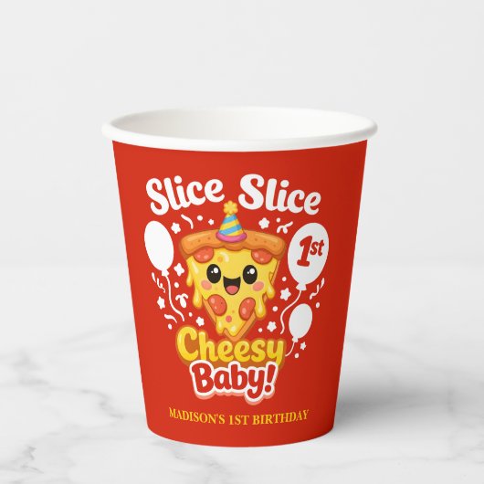 スライス スライス チーズベイビーピザ 1歳の誕生日 紙コップ (正面)