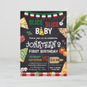 スライス スライス ベイビー ピザパーティー 1歳の誕生日 招待状 (スタンド正面)