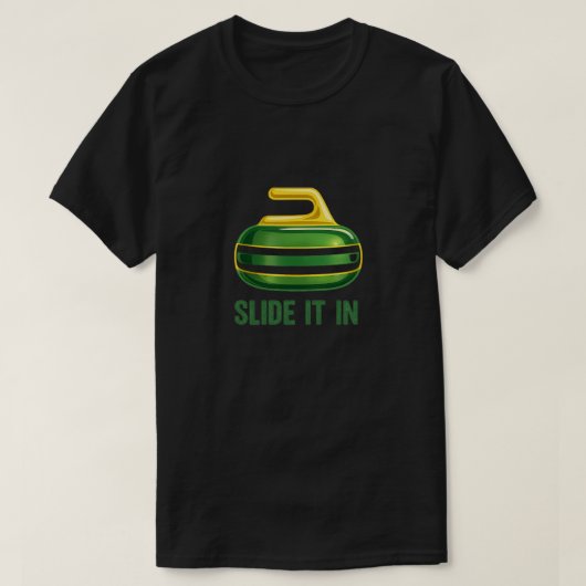 スライドしてね - 面白いカーリングストーンのデザイン Tシャツ (デザイン正面)