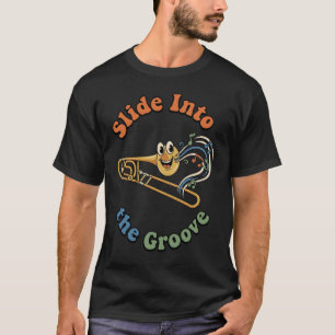 スライドしてグルーヴにのろう!漫画トロンボーンTシャツ Tシャツ