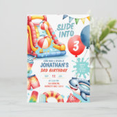 スライドして3つのプール誕生日パーティー 招待状 (スタンド正面)