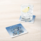 スライド雪だるまクリスマスホリデー紙コースター スクエアペーパーコースター (インサイチュ)