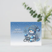 スライド雪だるまホリデークリスマスポストカード ポストカード (スタンド正面)