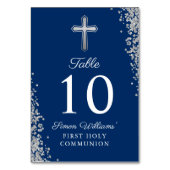 スライバークロスグリッターネイビーブルーファーストコミューニオン テーブルナンバー (裏面)