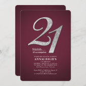 スライバーグリッターグラムブルゴーニュ21歳 招待状 (正面/裏面)