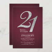 スライバーグリッター21th誕生日パーティーブルゴーニュ 招待状 (正面/裏面)