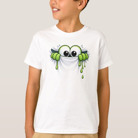 スライムののぞき見!かわいいスライムモンスターののぞき見デザイン Tシャツ (正面)